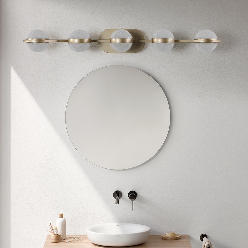 5-Light Champagne Gold LED Vanity - Acrylic - Bathroom Mirror