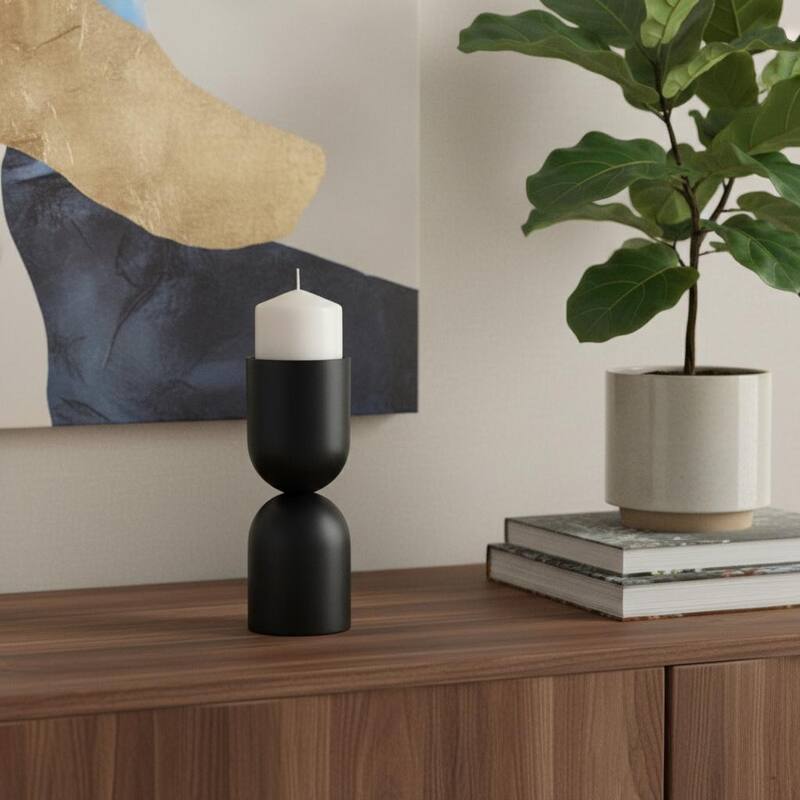 9" Black Metal Tabletop Pillar Candle Holder - Black