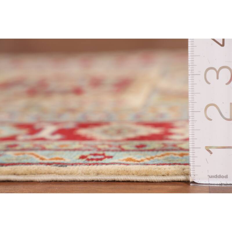 Geometric Beige Kazak Accent Rug Hand-Knotted Oriental Wool Carpet - 3'4" x 4'9"