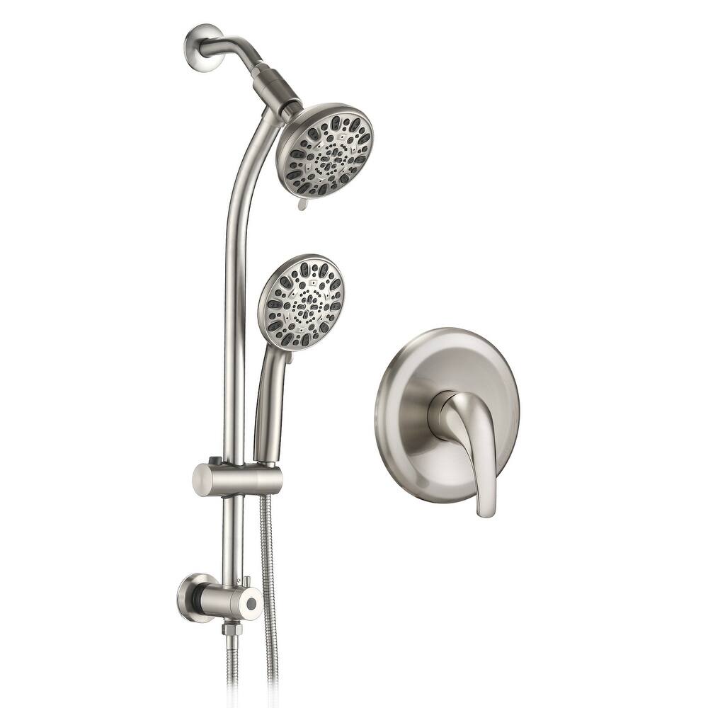 YASINU Drill-Free Slide Bar Combo Rain Showerhead Dual Shower Head Spa System with Valve