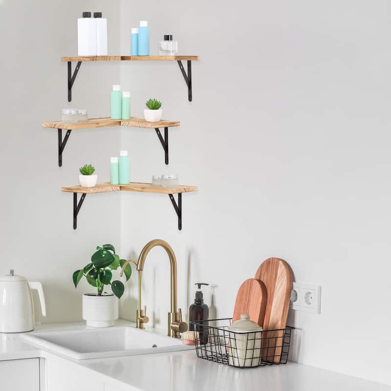 Wood Floating Shelves Set of 3, Wall Mounted Shelves for Bedroom, Bathroom, Living Room, and Kitchen Wall Decor 15.7*11.4in