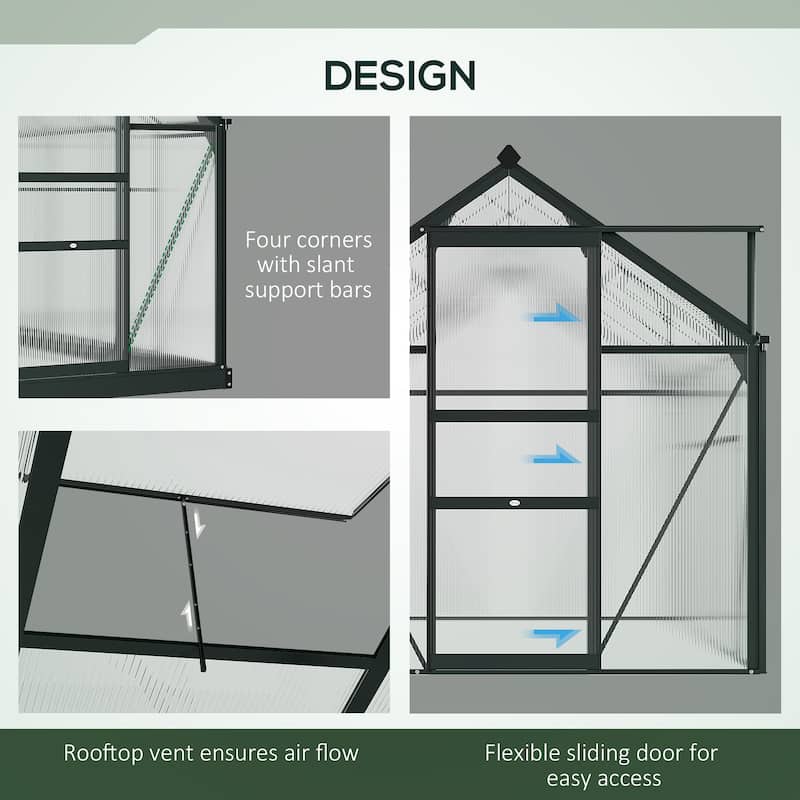 Outsunny Polycarbonate Walk-in Garden Greenhouse - Clear