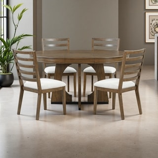 5-Piece Retro Round Extendable Dining Table Set with 4 Chairs - Bed ...