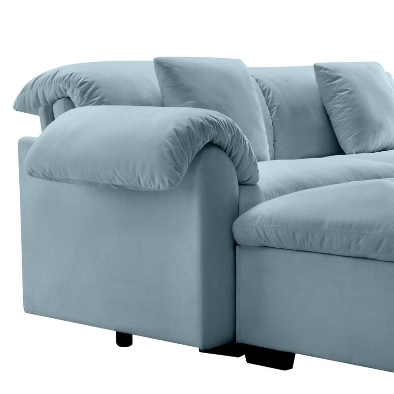 154.7" Velvet L-Shaped Sectional Sofa with Cloud Cushions & Ottoman