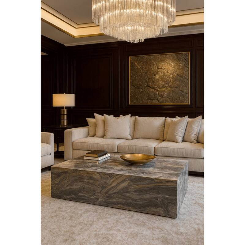 Genuine Marble Block Coffee Table - Grey Galaxy Marble - Marble