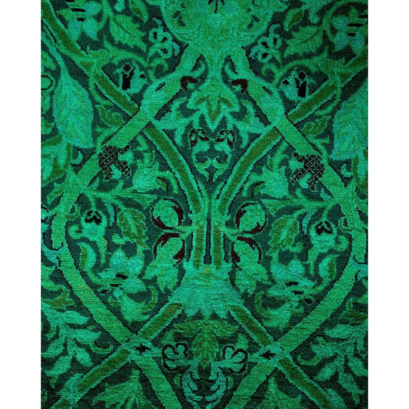 Overton Hand Knotted Wool Vintage Inspired Modern Contemporary Overdyed Green Area Rug - 8' 2" x 10' 4"