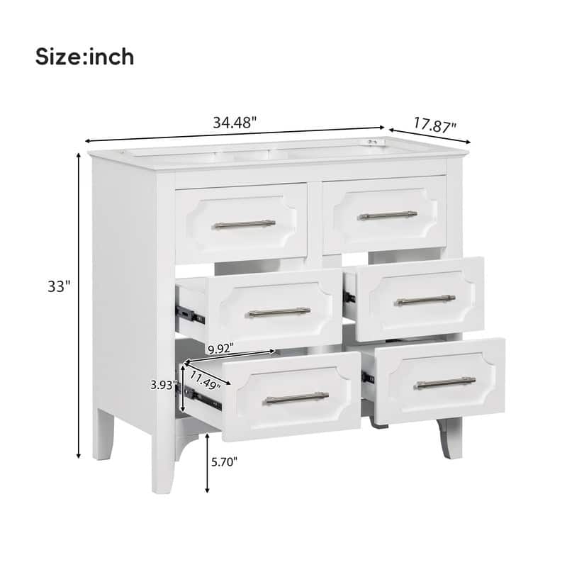 36" Bathroom Vanity without Sink ,Four Drawers, Bathroom Storage Cabinet