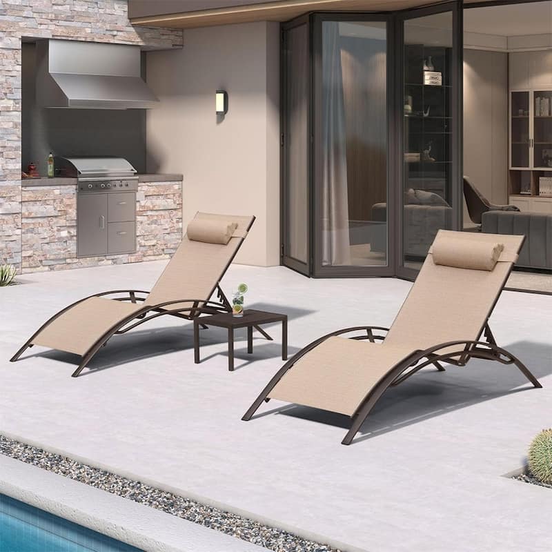 PURPLE LEAF Patio Chaise Lounge Chair Aluminum Recliner with Side Table - Pebble Gray(Oversize)