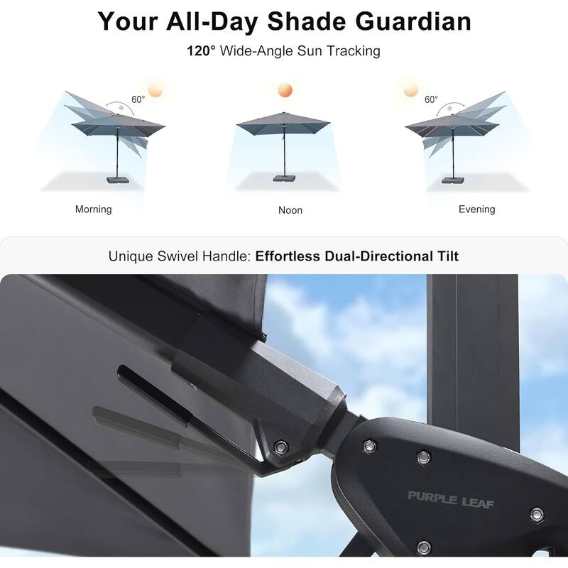 PURPLE LEAF 10 ft Solar Powered LED Patio Cantilever Umbrella with 360-degree Rotation