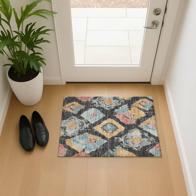 Premium Washable Super Soft Modern Diamonds Mayfield Rug - 1'8" x 2'6" - Charcoal