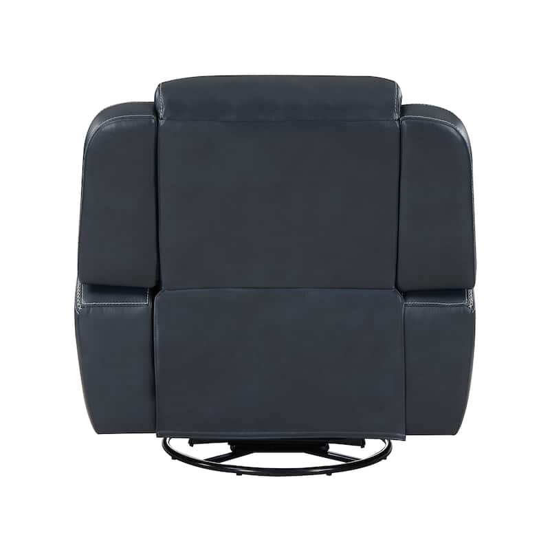 Louise 40 Inch Swivel Glider Manual Recliner Chair, Blue Faux Leather