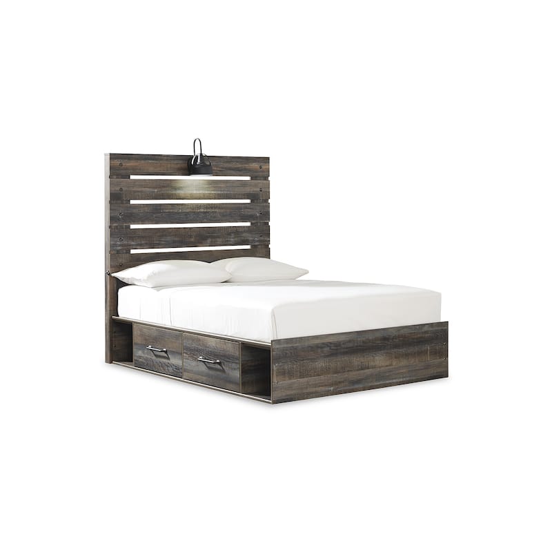 Drystan Rustic Brown Panel Bed with 2 Under Bed Storage Drawers