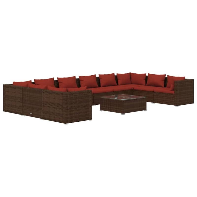 vidaXL Patio Lounge Set Outdoor Sectional Sofa Set Table Garden Poly Rattan - 27.6" x 27.6" x 23.8"