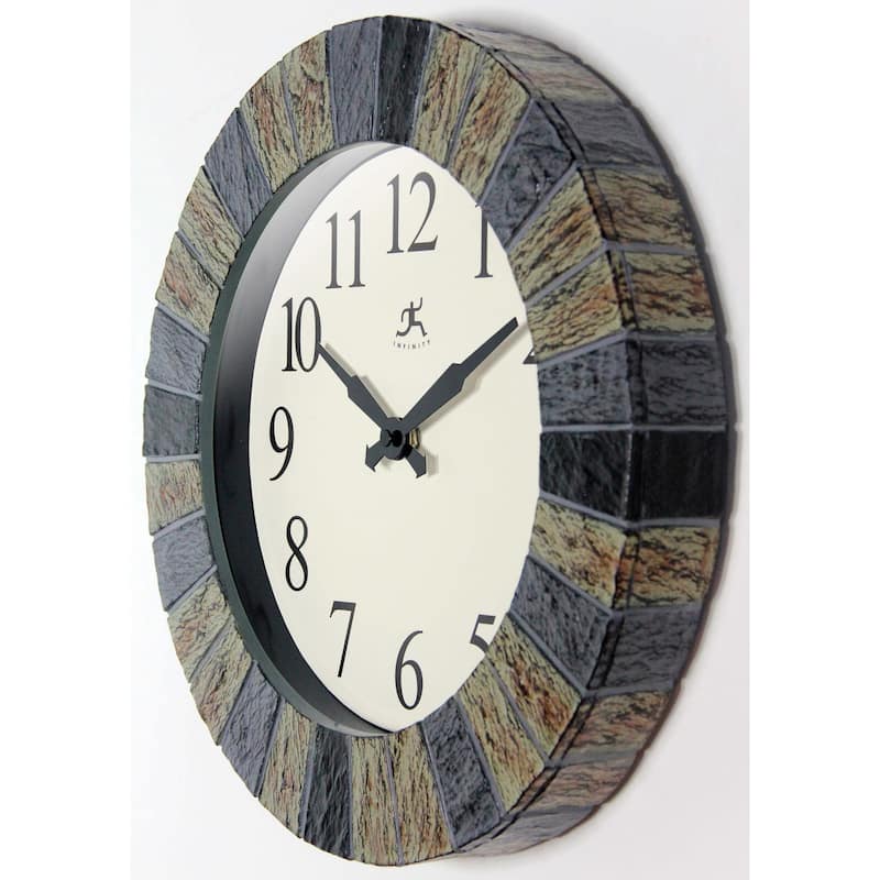 Faux 13 inch Indoor/Outdoor Wall Clock with Thermometer - 13 x 2 x 13