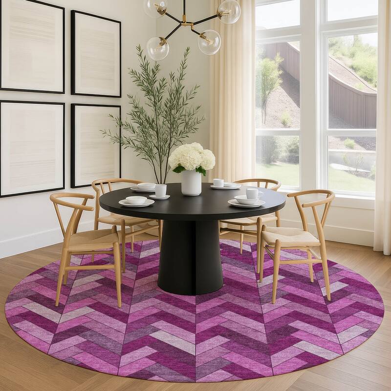 Machine Washable Indoor/ Outdoor Modern Chevron Chantille Rug