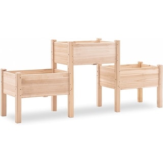 Mcombo Raised Garden Bed, 3 Tier Outdoor Wood Elevated Planter Box Kit, Raised Garden Boxes for Vegetables, Herb and Flowers