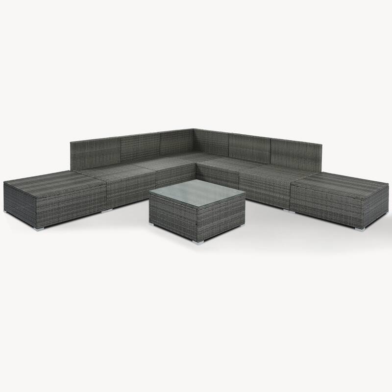 8-Pieces Outdoor Patio Sectional Sets, All Weather Garden Conversation Wicker Sofa Set with Coffee Table