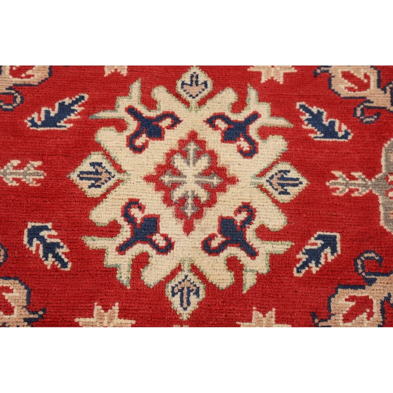 Geometric Red Kazak Oriental Rug Hand-Knotted Living Room Wool Carpet - 5'0" x 6'8"