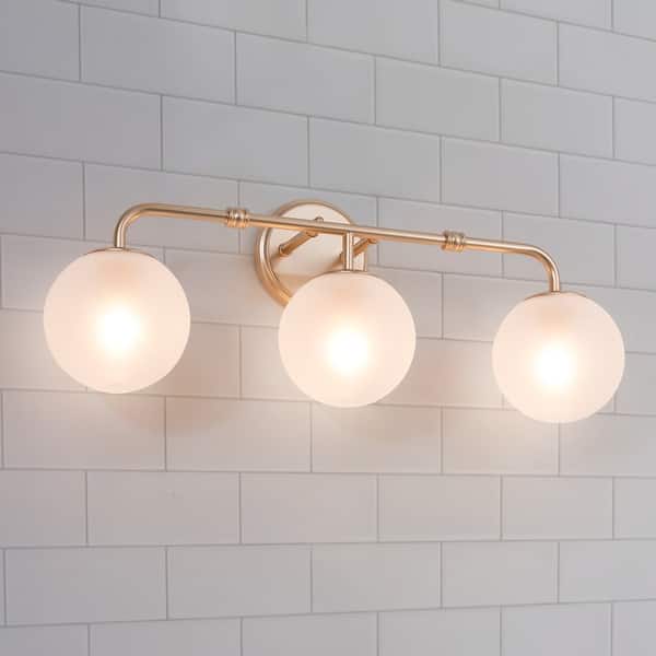 slide 2 of 27, Siya Modern 3/2/1 Frosted Glass Bathroom Vanity Lights Romantic Gold Statement Wall Sconces Gold-3 light