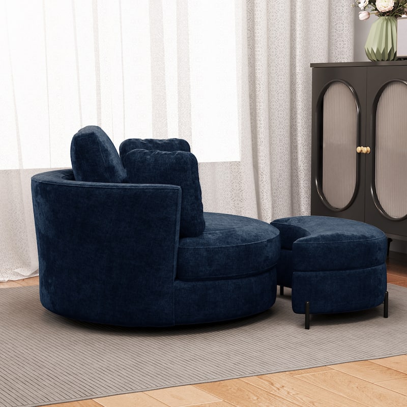Modern Chenille 360° Swivel Accent Barrel Chair and Storage Ottoman