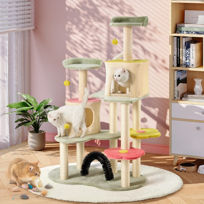 EROMMY Cat Tree Tower,Indoor Cat Tree with Sisal Scratching Posts, Cozy Condo, Sturdy Padded Perch-Colorful Cat Playhouse