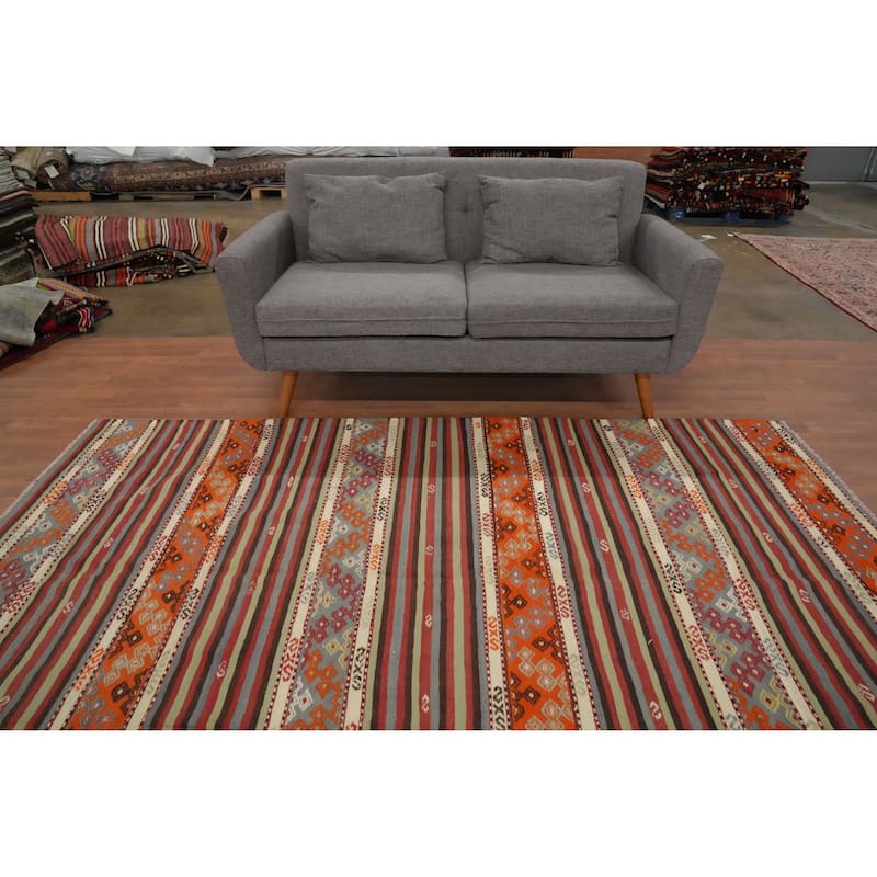 Hand Woven Oriental 100% Wool Carpet Southwestern Tribal Multi-Colored Kilim Area Rug - 8' 5'' X 5' 4''