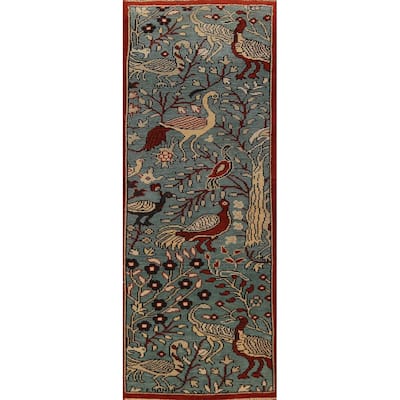 Animals Design Ziegler Indian Runner Rug Hand-Knotted Wool Carpet - 2'4"x 8'2"