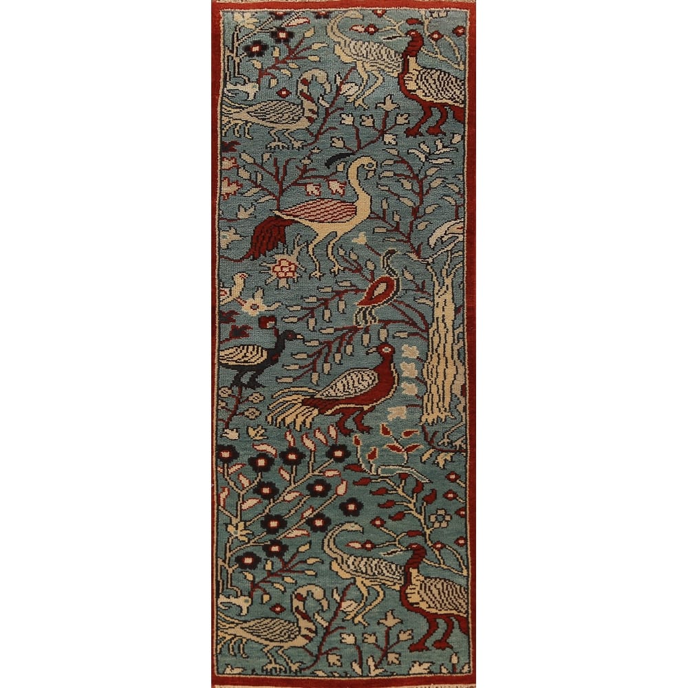 Animals Design Ziegler Indian Runner Rug Hand-Knotted Wool Carpet - 2'4"x 8'2"