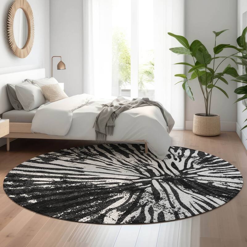 Premium Washable Super Soft Modern Twilight Mayfield Rug - Black - 8' x 8' - Round