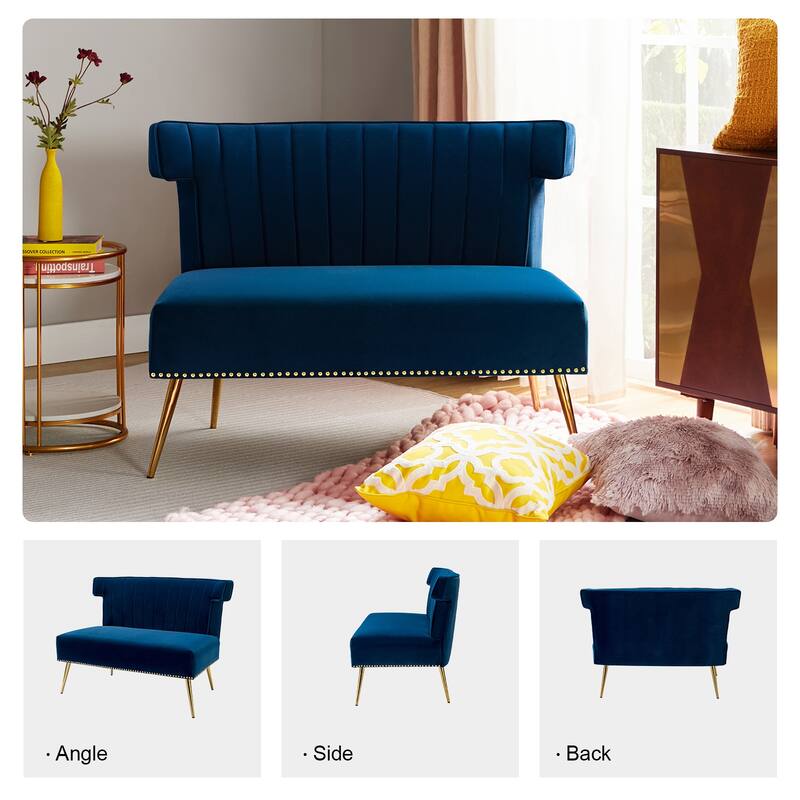 Aeneas 46"in. Modern Velvet Wingback Tufted Nailhead Trim Loveseat with Metal Adjustable Legs by HULALA HOME