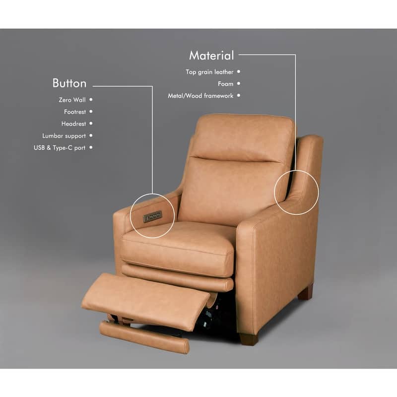 Genuine Leather Recliner Sofa 33" Triple-Motor Power Zero-Wall Reclining Couch with USB&USB-C Port