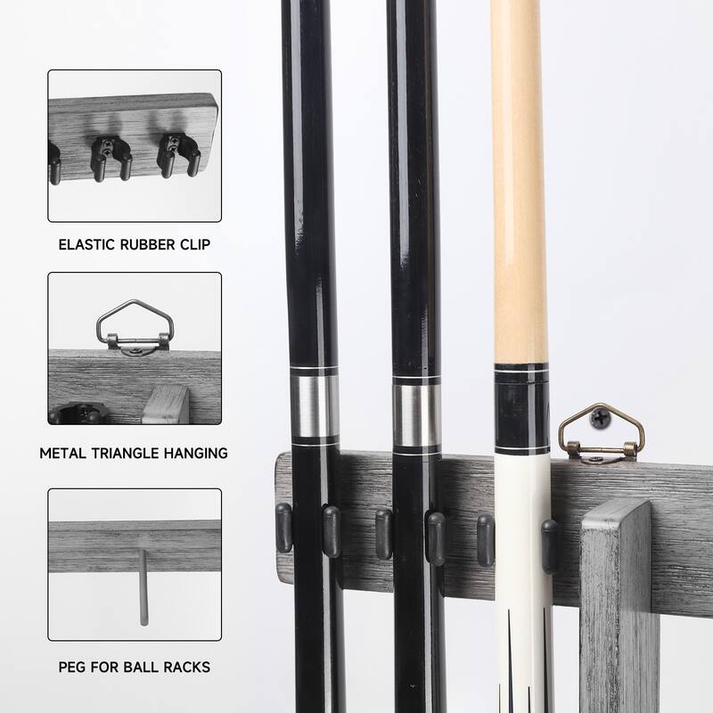 GSE™ 6-Pool Cue Wall Mounting Billiard Cue Rack, Hanging Wall Mounted Pool Cue Stick Holder
