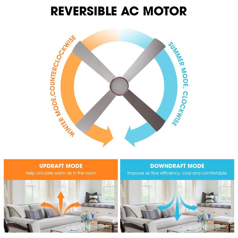 52" Chrome Wood Intergated LED Modern Ceiling Fan with Light and Remote