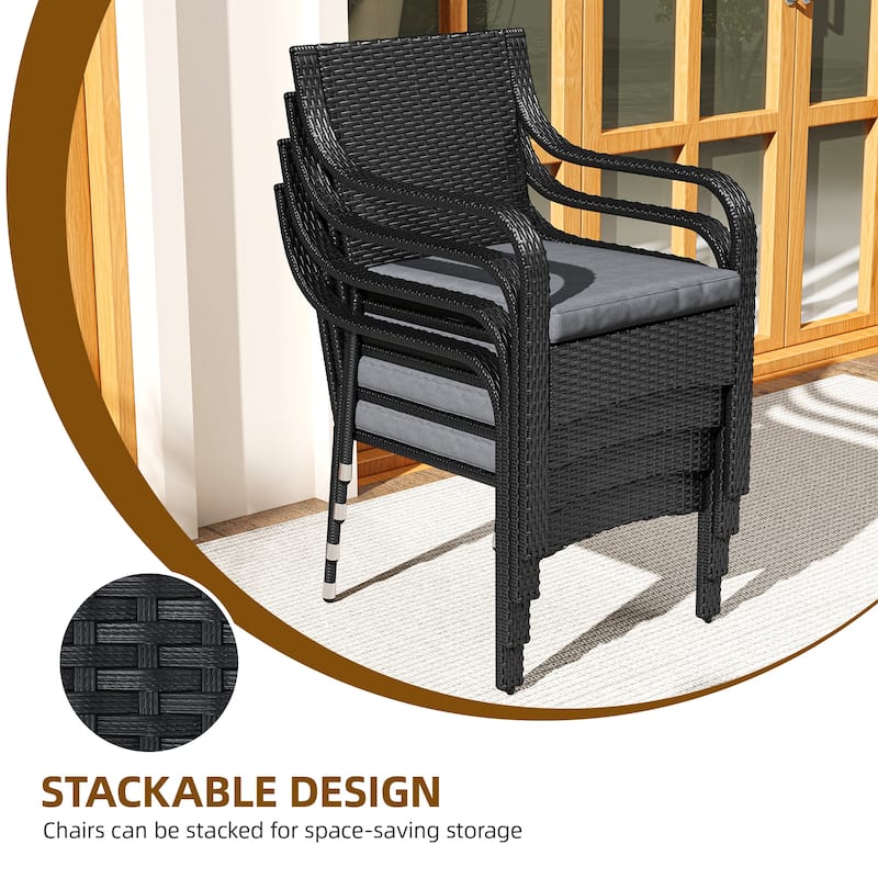 Moasis 5 PCS Outdoor Patio Dining Set Rattan Conversation Furniture Set Wooden Tabletop - 5 PCS
