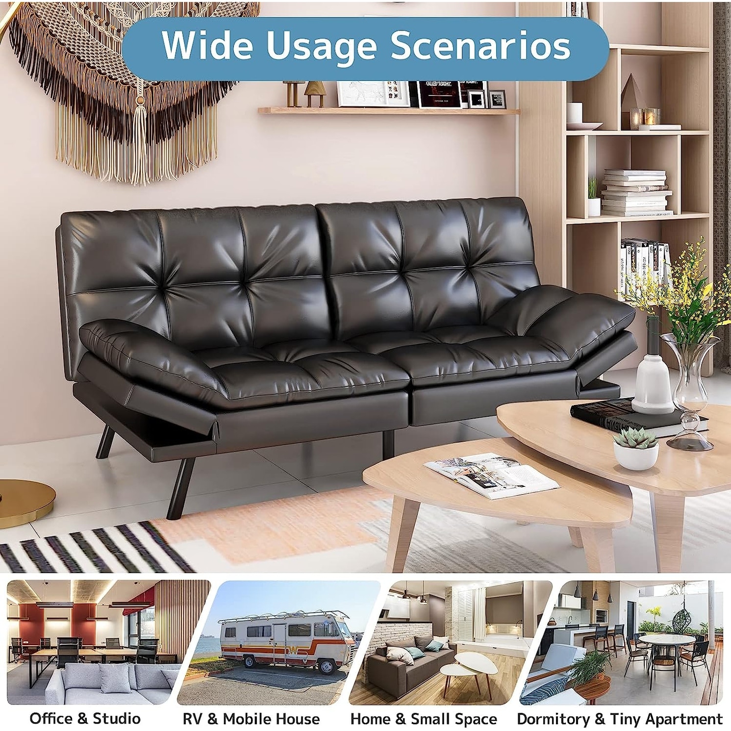 Futon Sofa Bed Memory Foam Foldable Couch Convertible Loveseat