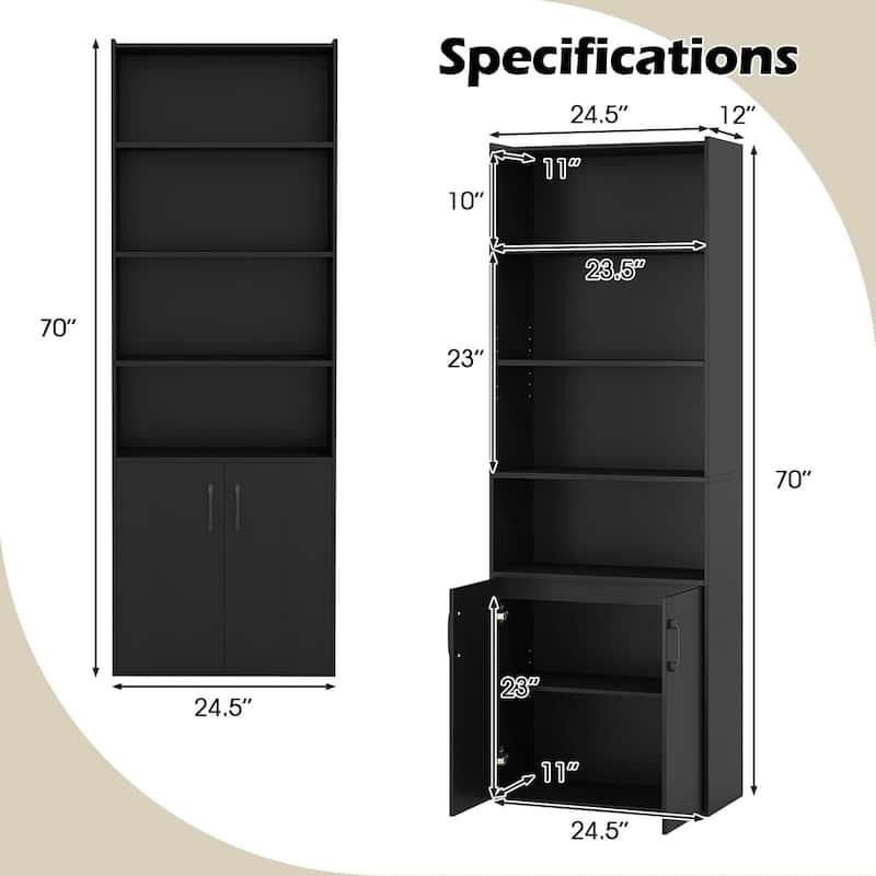 70" Tall Bookcase 4-Tier Wooden Bookshelves with Cabinet