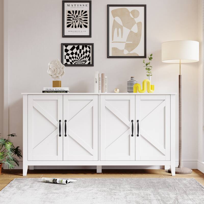 Cabinet with 4 Doors and 4 open shelgves,Freestanding Sideboard Storage Cabinet Entryway Floor Cabinet