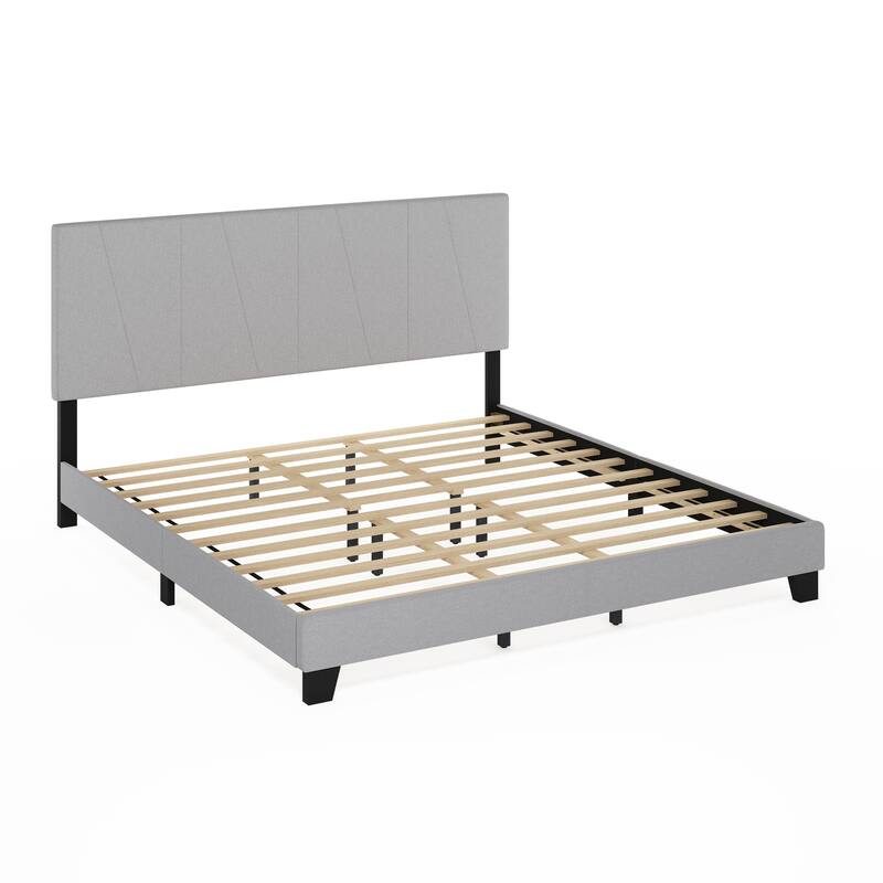 Furinno Lucy Geometric Design Headboard Bedframe, 12PC Slat Style, Glacier, Twin - King