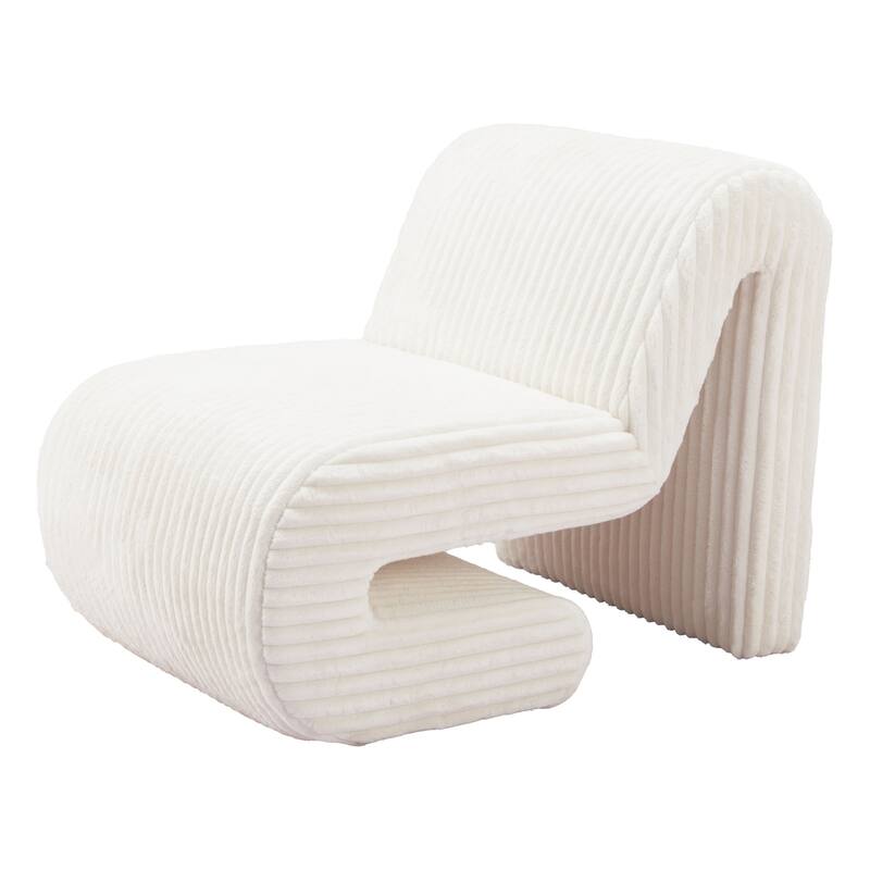 HomeRoots White Corduroy Contemporary Shaped Lounge Chair - 27.6" X 37" X 26.4"