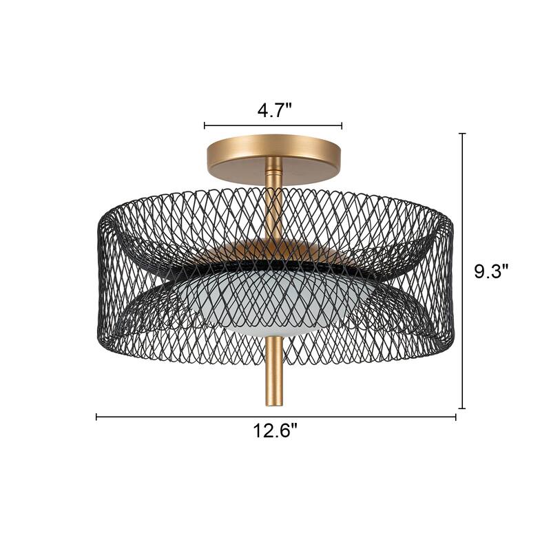 Matte Black Gold LED Flush Mount Ceiling Light with Reticulate Frame - 1