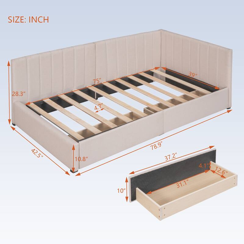 Modern Twin Size Upholstered Daybed with 2 Storage Drawers