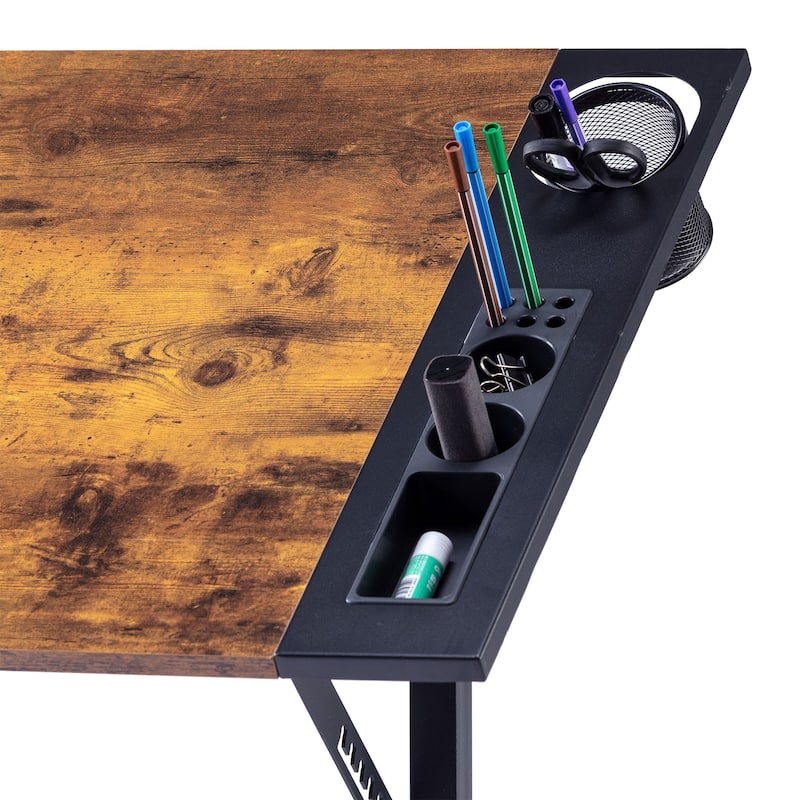 Javlergo Vintage Drawing Drafting Table, Adjustable Tilting Top Art Desk Craft Work Station with Pencil Ledge