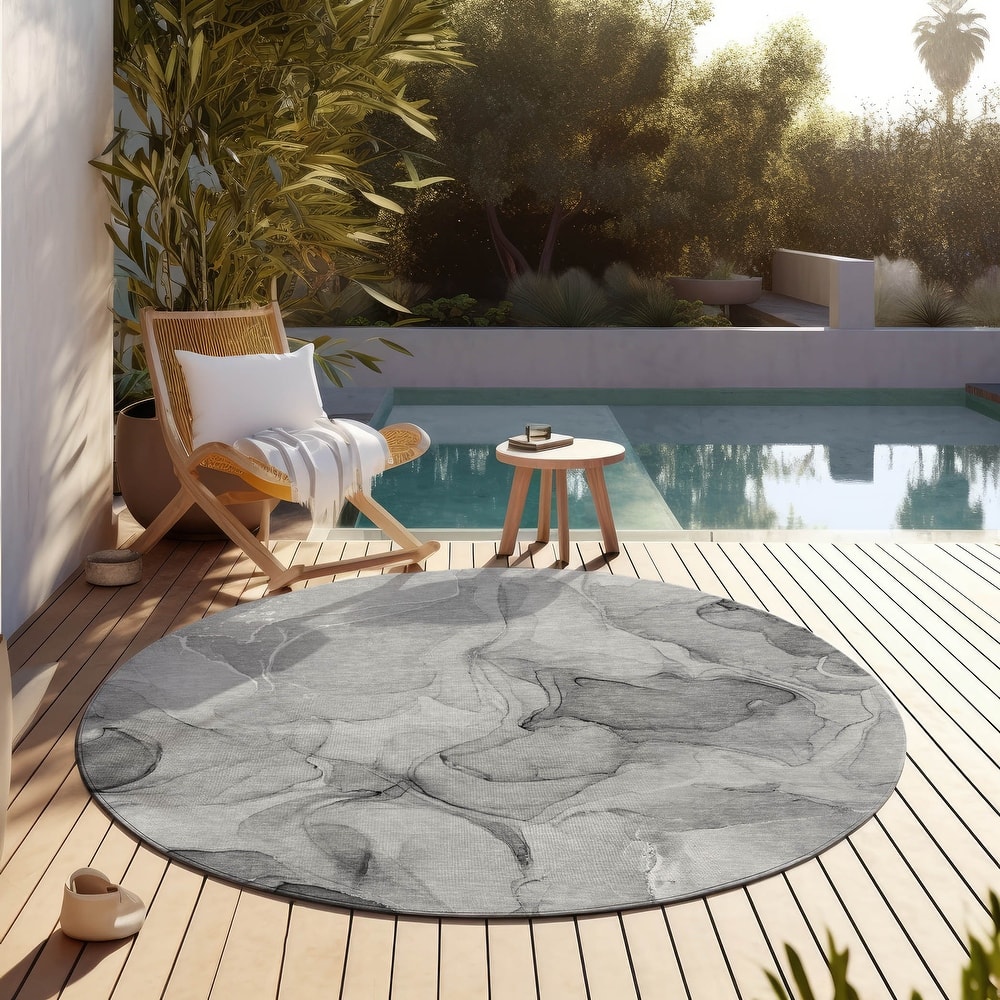 Machine Washable Indoor/ Outdoor Chantille Watercolor Gray Rug