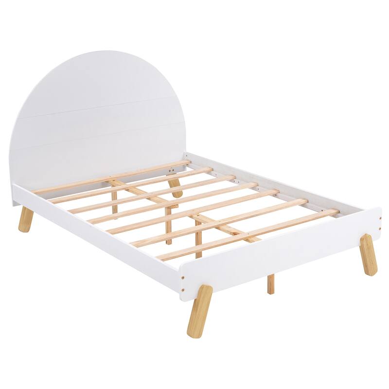 WhiteCute Wooden Full Size Bed for Kids, Teens, Girls, Boys Platform