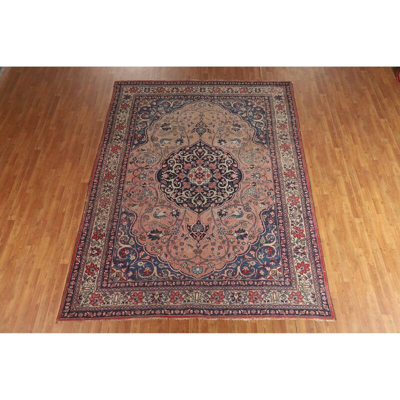 Hand Knotted Oriental 100% Wool Carpet Traditional Floral Pink Tabriz Area Rug - 11' 0'' X 8' 0''