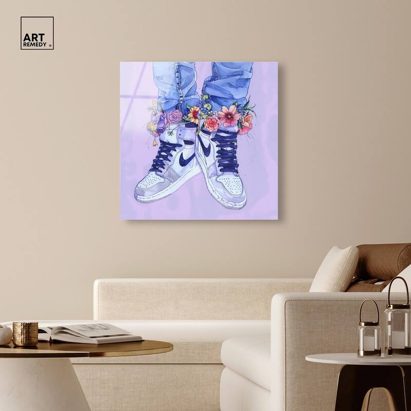 Lilac Floral Bloom Sneakers Acrylic by Art Remedy, Ready to Hang