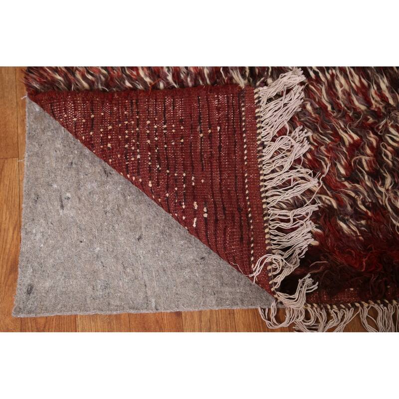 Hand Knotted Oriental 100% Wool Carpet Modern Geometric Red Moroccan Area Rug - 9' 8'' X 6' 8''