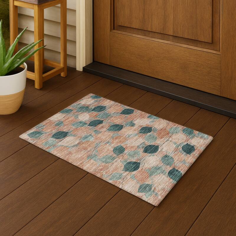 Machine Washable Indoor/ Outdoor Floral Mila Chantille Rug - Copper - 1'8" x 2'6"