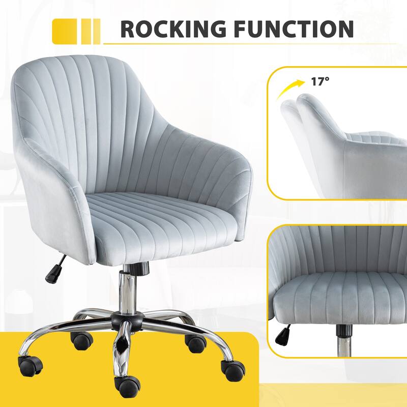 Velvet Adjustable Accent Chair for Modern Home Office with Casters - Ergonomic Design for Comfort