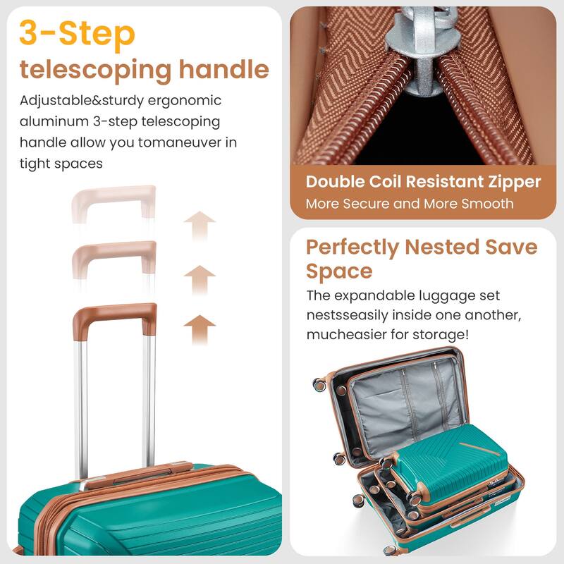 14/20/24/28" Expandable Lightweight Luggage Sets, Hardside Suitcase with Double 360 Degrees Mute Spinner Wheels & TSA Lock